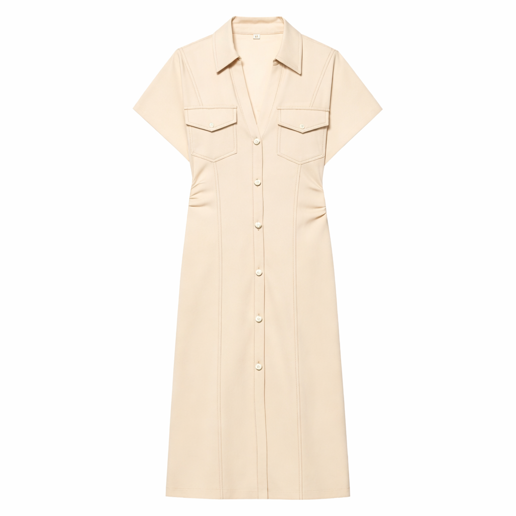 BUTTON-FRONT DENIM MIDI DRESS