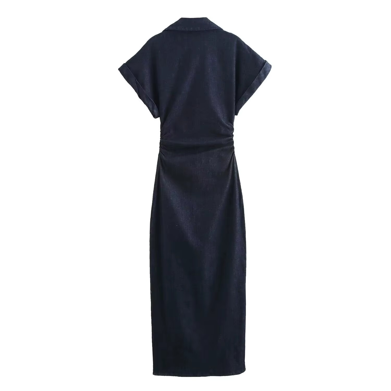 BUTTON-FRONT DENIM MIDI DRESS
