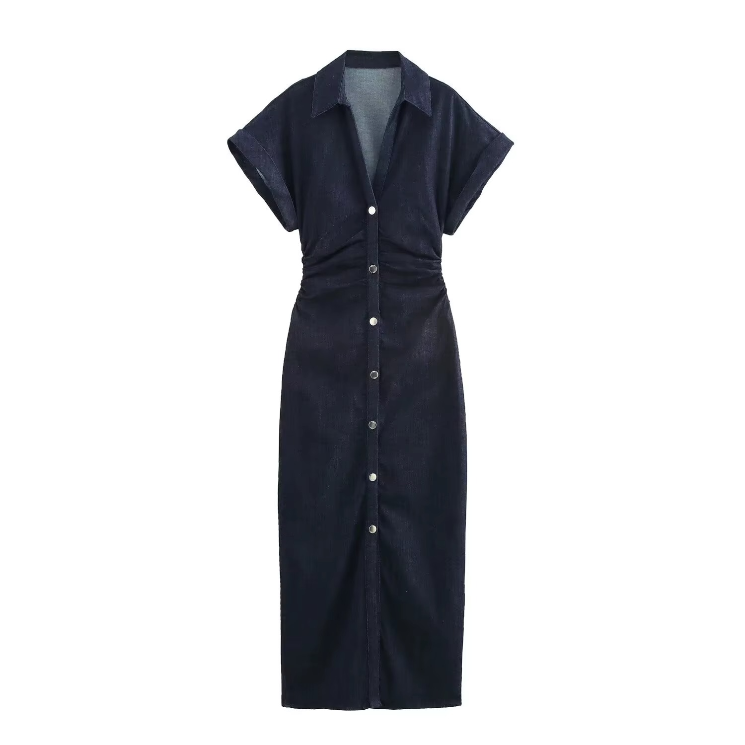 BUTTON-FRONT DENIM MIDI DRESS
